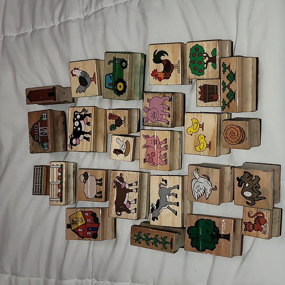 SET OF 27 Farm THEMED wooden Rubber Stamps